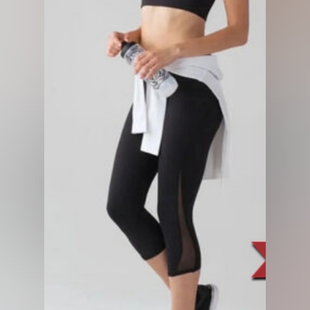 Lululemon Train Time Mesh Crop Leggings Womens 4 Black Gym Athleisure Training
